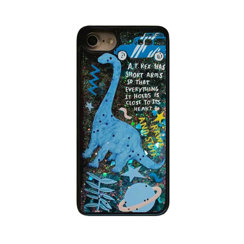 Glitter Waterfall Phone Case - Black - Dinosaur