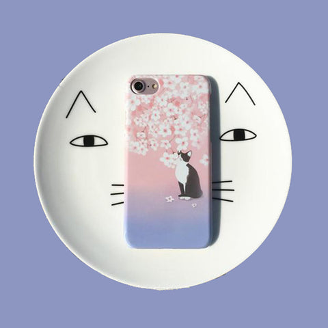 Tuxedo Cat under Pink Sakura Tree Phone Case