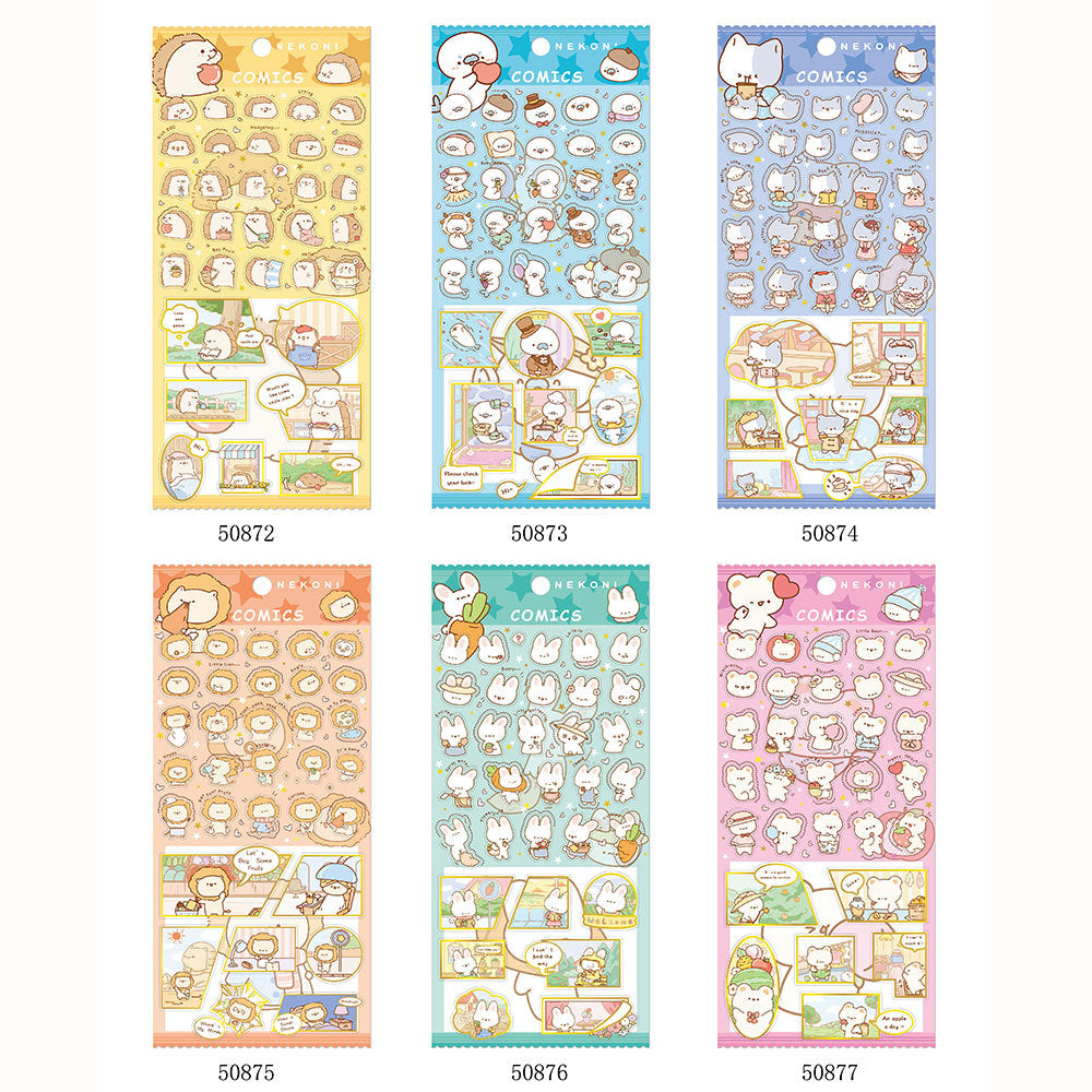 Nekoni Comics Sticker: Hedgdog-Seal-Kitty-Lion-Bunny-Bear