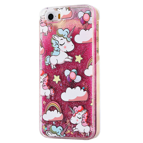 Glitter Waterfall Phone Case - Unicorn over Rainow - Pink