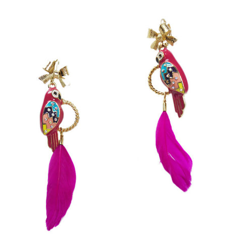 Pink Parrot with Feather Earrings