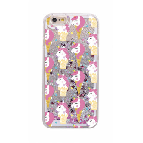 Glitter Waterfall Phone Case - Unicorn Ice Cream Cone
